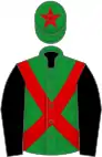 Green, red cross-belts, black sleeves, green cap, red star