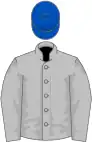 Silver, royal blue cap