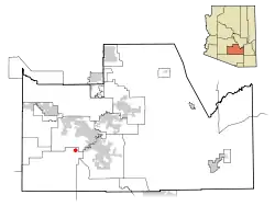 Location of Chuichu in Pinal County, Arizona.