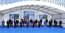 President Donald J. Trump and Secretary General Jens Stoltenberg during a NATO family photo.