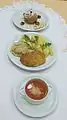 Tufahija served with soup and meat loaf