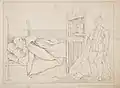 'R.R. Jones dream at the Bishop's Palace - Bangor', 1844, drawing, 34 x 48&nbsp;cm, from the Illustrated life of Richard Robert Jones