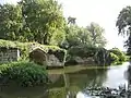 View from The Mill Garden of the remains of Warwick's medieval bridge