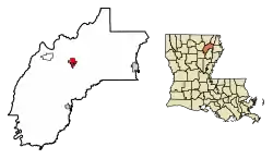 Location of Rayville in Richland Parish, Louisiana.