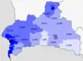 Russians in the region&nbsp;&nbsp;>10%&nbsp;&nbsp;8–10%&nbsp;&nbsp;5–8%&nbsp;&nbsp;2–5%&nbsp;&nbsp;<2%
