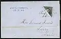 United States 1851, provisional or unofficial diagonal bisect of 12 cent stamp used as 6 cents