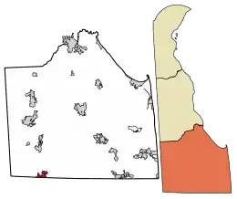 Location of Delmar in Sussex County, Delaware.