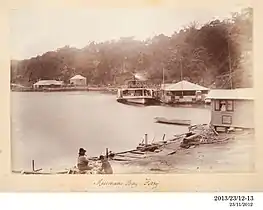Paddle steamer Millie at the wharf, 1885-1895