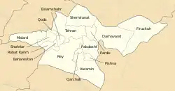 Location of Pakdasht County in&nbsp;Tehran&nbsp;province