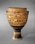 Pedestalled krater (Geometric); c. 750 BC; terracotta; height: 108.3&nbsp;cm, diameter: 72.4&nbsp;cm; Metropolitan Museum of Art