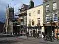 The northeast side of Bridge Street with St Clement's Church in the background.