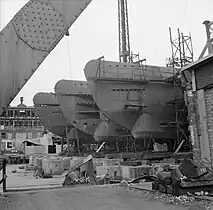 Incomplete German U-boats abandoned at the Blohm and Voss shipyard