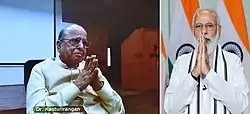 Online conclave on NEP-2020 attended by Prime Minister Narendra Modi on 7 August 2020. On the left is K. Kasturirangan.