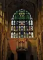 The West Window At Sherborne Abbey, installed in 1997. It was designed and created by John Hayward. The window replaced a Victorian one conceived by Augustus Pugin