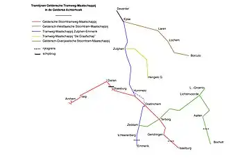 Map of 750 mm (2 ft 5+1⁄2 in) gauge tramways in the Achterhoek of Gelderland