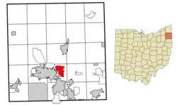 Location of Howland Center in Trumbull County within the state of Ohio