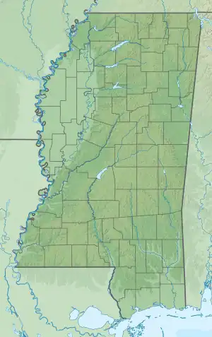 Location of Kickapoo Lake in Mississippi, USA.