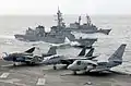 JS Hamagiri alongside USS&nbsp;Kitty Hawk and JS&nbsp;Ariake on 16 November 2002.