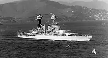Hyperboloid mast towers were on the USS&nbsp;West Virginia, in San Francisco Bay circa 1934, prior to refitting in 1942–1944.