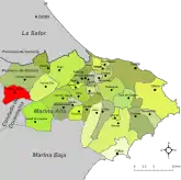 Location of Vall de Alcalá within Marina Alta