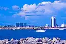 The Eko Atlantic skyline from Tarkwa Bay Beach.