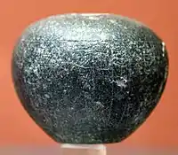 The votive macehead in the name of King Nam-Mahani and Queen Ninkagina of Lagash, dedicated to god Kindazi, circa 2100 BCE. British Museum
