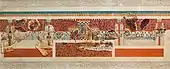 The Grandstand Fresco; 1675-1460 BC; lime plaster; height (without border): 26&nbsp;cm; from the Palace of Knossos; Heraklion Archaeological Museum