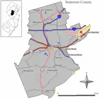 Location of Watchung in Somerset County highlighted in yellow (right). Inset map: Location of Somerset County in New Jersey highlighted in black (left).
Interactive map of Watchung, New Jersey