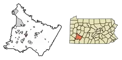 Location of Southwest Greensburg in Westmoreland County, Pennsylvania.