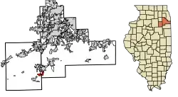 Location of Braceville in Will County, Illinois.