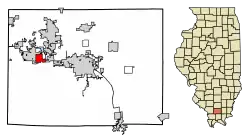 Location of Crainville in Williamson County, Illinois.