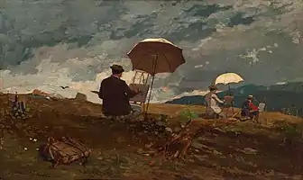 Winslow Homer, Artists Sketching in the White Mountains, 1868, oil on panel, 24.1 × 40.3&nbsp;cm, Portland Museum of Art