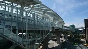 YVR–Airport station's platform and west portal; the station is the terminus of the Canada Line's airport branch.