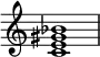 {
\override Score.TimeSignature #'stencil = ##f
\relative c' {
\clef treble \time 4/4
<c e gis bes>1
} }