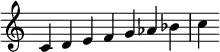 {
\override Score.TimeSignature #'stencil = ##f
\relative c' {
\clef treble \time 7/4 c4 d e f g aes bes c
} }