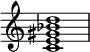 {
\override Score.TimeSignature #'stencil = ##f
\relative c' {
\clef treble \time 4/4
<c e gis bes d>1
} }
