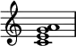 {
\override Score.TimeSignature #'stencil = ##f
\relative c' {
\clef treble
\time 4/4
\key c \major
<c e g a>1
} }